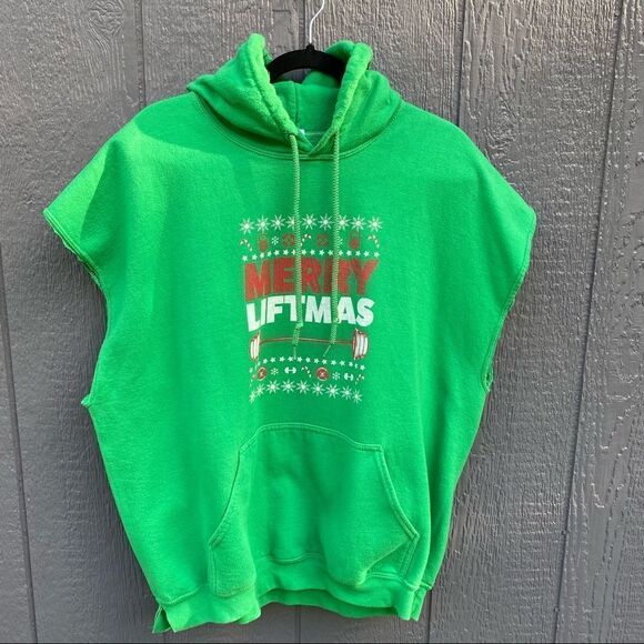 Merry Liftmas Holiday Muscle Cut Hoodie Sweatshirt - Picture 1 of 5